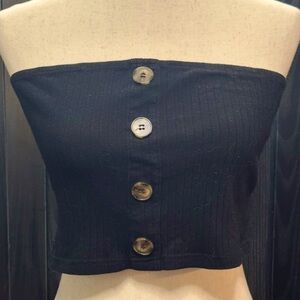 Black Ribbed Buttoned Tube Top, Size L